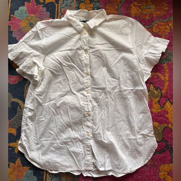 J Crew Classic-fit lightweight cotton poplin ruffle-sleeve shirt - Picture 2 of 4